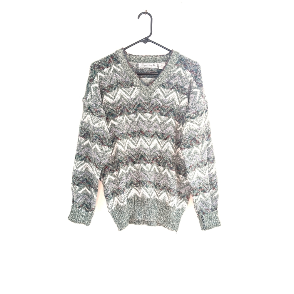 Vintage 90s Striped V Neck Oversized Bugle Boy Sweater